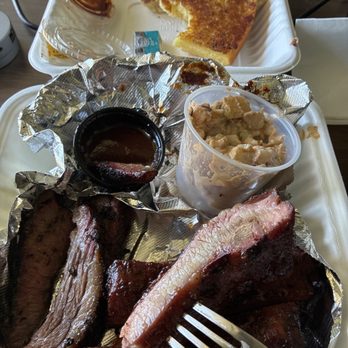 Wagon Wheel BBQ - Ribs and brisket two meat combo with potato salad and cornbread. - Barbeque Near Me - Mountain View, California