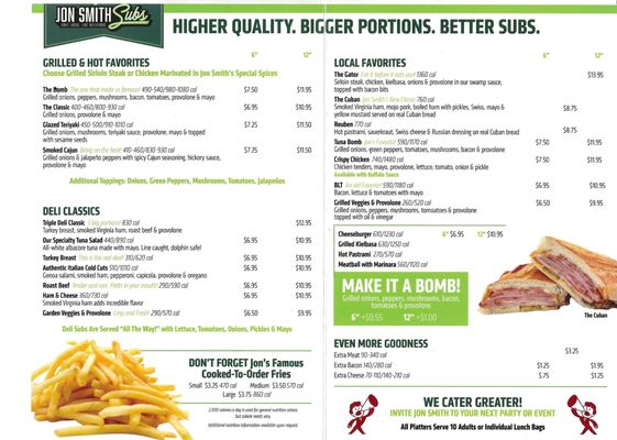 Menu photo 5 Jon Smith Subs Columbus, OH