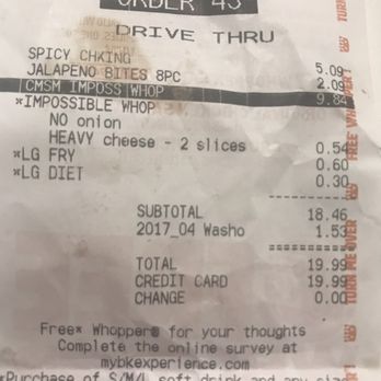 Burger King - Receipts. - Fast Food Near Me - Reno, Nevada Burger King - Receipts. - Fast Food Near Me - Reno, Nevada