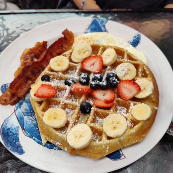 Ocean View Café - Belgian Waffle with bacon and eggs - Breakfast & Brunch Near Me - Manhattan Beach, California Ocean View Café - Belgian Waffle with bacon and eggs - Breakfast & Brunch Near Me - Manhattan Beach, California