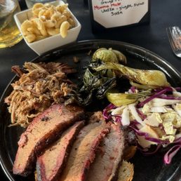 Pick 2 - pulled pork and brisket, with Brussel spouts/bok choy and truffle mac
