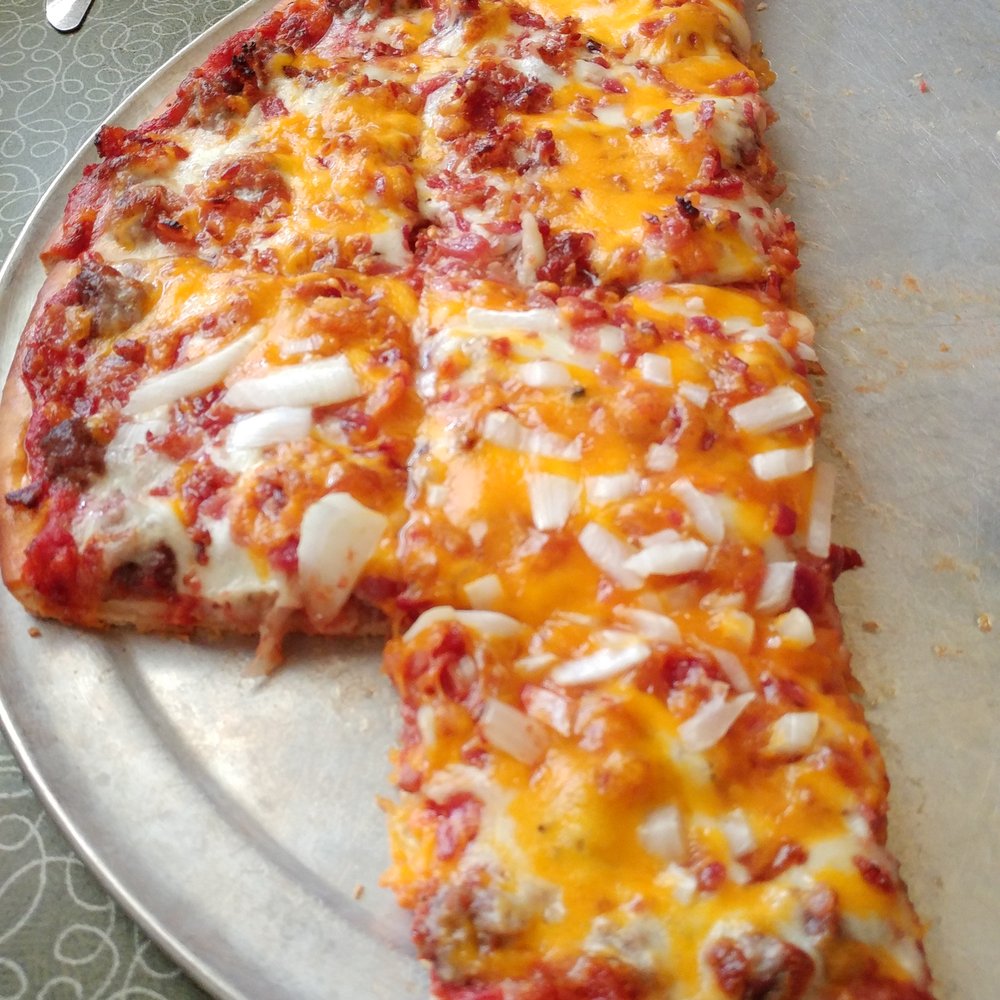 Vince's Restaurant & Pizzeria - 2 people and one 14 inch Bacon Cheeseburger Pizza!! More than we,could handle..So good!! - Italian Near Me - Monroe, Wisconsin