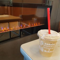 Tim Hortons - Iced improv latte with fireplace to chill by