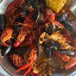 Crawfish with shrimp, corn and potatoes Crawfish with shrimp, corn and potatoes