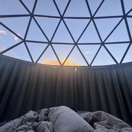 The view once the bottom curtains are closed. You can only partially see the sky.