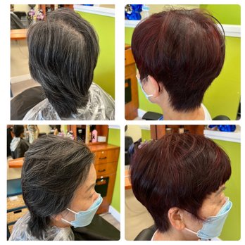 Vivian Luong - Cover grey with Mahogany and violet red. - Hair Stylists Near Me Vivian Luong - Cover grey with Mahogany and violet red. - Hair Stylists Near Me