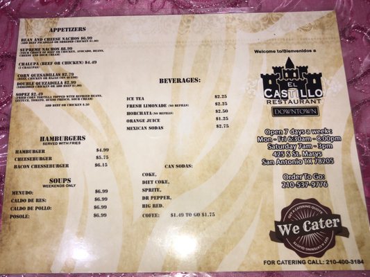Menu photo 1 El Castillo San Antonio, TX Menu photo 1 El Castillo San Antonio, TX