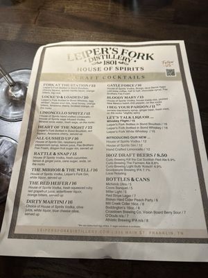Menu photo 2 Leiper's Fork House of Spirits Franklin, TN Menu photo 2 Leiper's Fork House of Spirits Franklin, TN