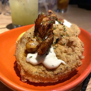 Tricky Fish - Fried Green Tomatoes with Blackened Shrimp - Seafood Near Me - Fort Worth, Texas Tricky Fish - Fried Green Tomatoes with Blackened Shrimp - Seafood Near Me - Fort Worth, Texas