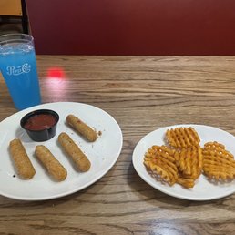 Mozzarella sticks, waffle fries, blue raspberry lemonade. Mozzarella sticks, waffle fries, blue raspberry lemonade.
