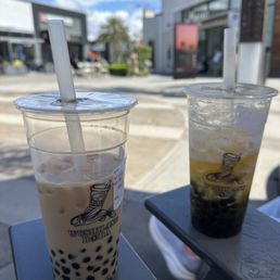 Brown Sugar Black Tea Oat Milk Latte and mango sorbet Brown Sugar Black Tea Oat Milk Latte and mango sorbet