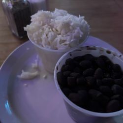 The Skillet - Store bought black beans in a Dixie cup with Trader Joe's quality rice. $4 --the only edible thing here tonight in my $17 investment here.