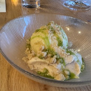 Leña - Bread ice cream covered in almond cookie bits and mint oil - Spanish Near Me - Detroit, Michigan