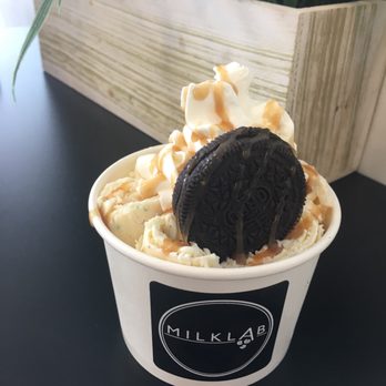 Milk Lab - Cary - Birthday Cake with a few toppings - Ice Cream & Frozen Yogurt Near Me - Cary, North Carolina
