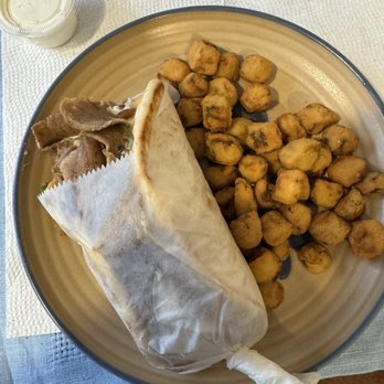 Gyros King - My Gyro Sandwich with a side of okra fried to order. - Salad Near Me - Franklin, Tennessee