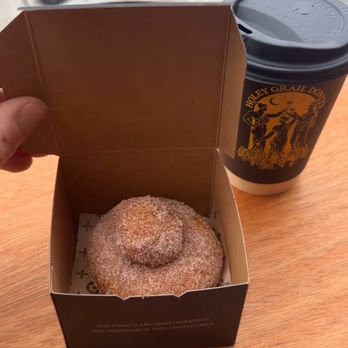 Holey Grail Donuts - Saffron snickerdoodle and a coffee - Donuts Near Me - Long Beach, California Holey Grail Donuts - Saffron snickerdoodle and a coffee - Donuts Near Me - Long Beach, California