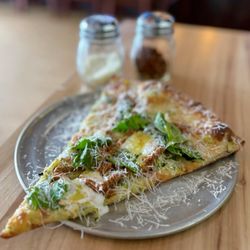 Hi Hat - Summer Squash w/ chipotle romesco, fresh goat cheese, cilantro, mint, mozzarella, pecorino (Slice-$5.75)