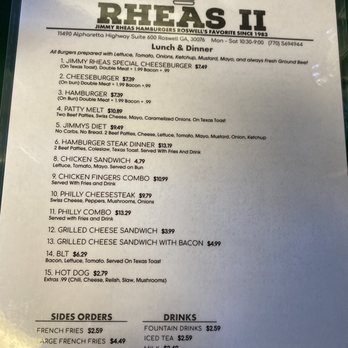 Rhea's 2 - Menu - Burgers Near Me - Roswell, Georgia