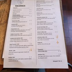 Racamaca - Menu of the pinxos/tapas