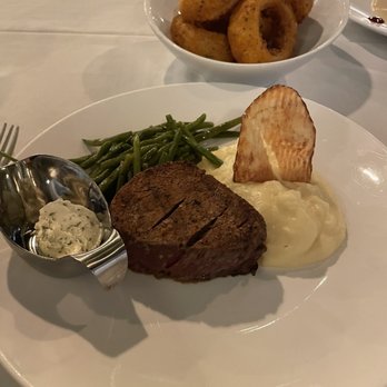 Firefly - Fillet with mash potatoes, greens and onion rings - Steakhouses Near Me - Panama City Beach, Florida Firefly - Fillet with mash potatoes, greens and onion rings - Steakhouses Near Me - Panama City Beach, Florida