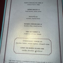 Dessert menu