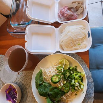 KJB Pho and Eggrolls - Ordered Pho with raw beef and meatballs. It was really good. The veggies were very fresh. Good portion size. - Vietnamese Near Me - Costa Mesa, California