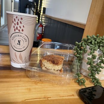 Sojourn Cafe - Coffee cake and a large Columbian coffee - Cafes Near Me - Brewster, Ohio
