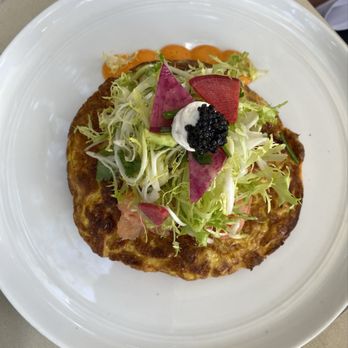 Benchmark - 3/24 Spanish omelette with smoked salmon & caviar dollop - New American Near Me - Santa Ana, California