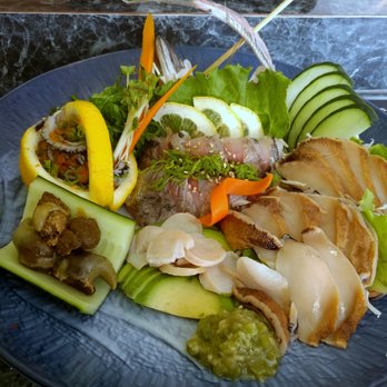 Yama Sushi Restaurant - Aji, Awabi and Scallop sashimi with Awabi liver and fresh wasabi. Yummmm. - Sushi Bars Near Me - Fallbrook, California
