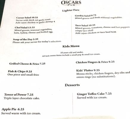 Menu photo 1 Oscars Pub Sherwood Park, AB