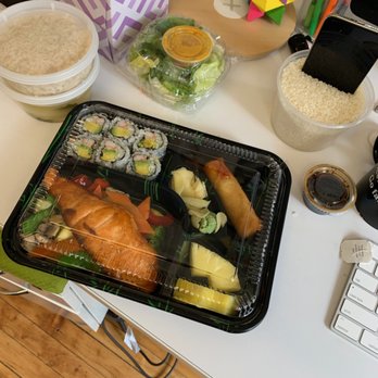 Maguro - Teriyaki Salmon Lunch Bento with side of raw rice for my waterlogged phone! - Sushi Bars Near Me - New York, New York Maguro - Teriyaki Salmon Lunch Bento with side of raw rice for my waterlogged phone! - Sushi Bars Near Me - New York, New York