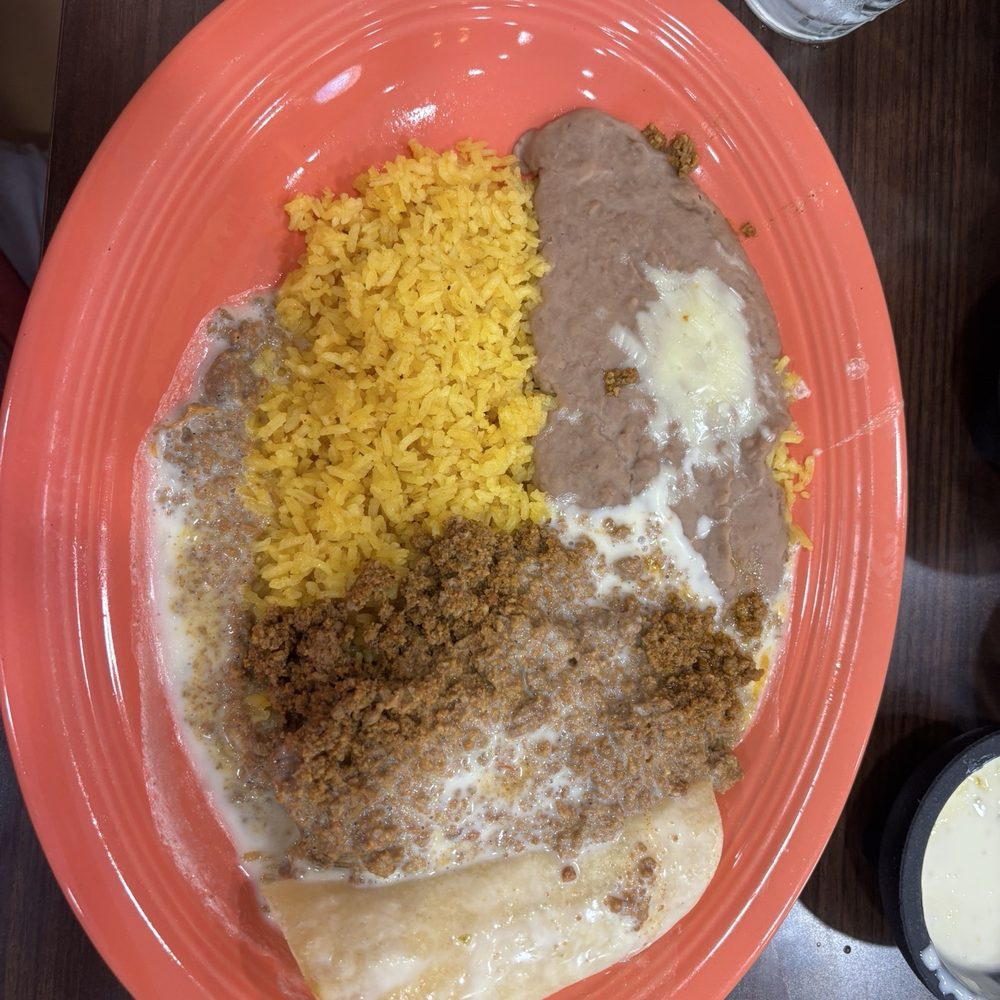 Three Tequilas - Combo plate. Enchilada, tamale, rice and beans - Mexican Near Me - Tulsa, Oklahoma