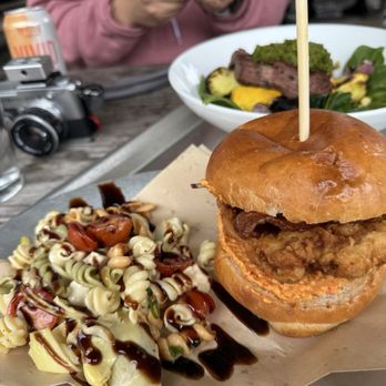 Butcher & Baker Provisions - Fried chicken sandwich with side pasta salad - Bakeries Near Me - Port Gamble, Washington