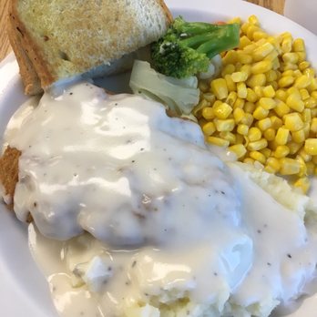 Regal Plaza Cafe - Monday's Special Chicken Fried Steak w/ country gravy, mashed taters, corn + a piece of broccoli & cauliflower and Texas toast. - Breakfast & Brunch Near Me - Dallas, Texas Regal Plaza Cafe - Monday's Special Chicken Fried Steak w/ country gravy, mashed taters, corn + a piece of broccoli & cauliflower and Texas toast. - Breakfast & Brunch Near Me - Dallas, Texas