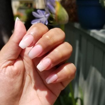 Nails Charm - Powder dip, pink and white ombre, and coffin shaped. I added glitter to one nail on each hand. - Nail Salons Near Me - Orange, California