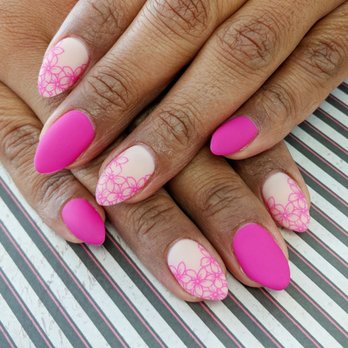 Gloss Nail Bar - Matte Hot Pink Flowers - Nail Salons Near Me - Anaheim, California