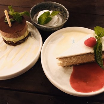 Oku - Flourless Chocolate Cake with Mousse, Citrus Yuzu Cheesecake and Coconut Ice Cream - Sushi Bars Near Me - Santa Barbara, California