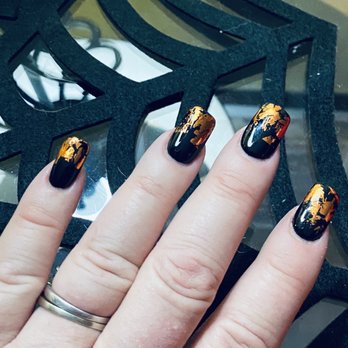 Finest Nails - Orange Foil Ombré with Black Gel - Halloween Ready! - Nail Salons Near Me - Santa Rosa, California