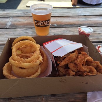 The Clam Shack - Fat kids lunch: fried clams, onion rings and Shipyard summer - Seafood Near Me - Kennebunk, Maine