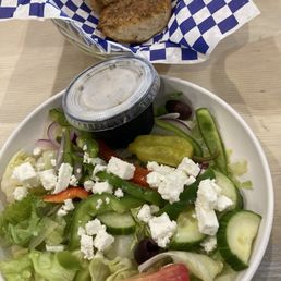 Side salad and bread included with entree Side salad and bread included with entree