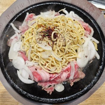 Pepper Lunch - Beef Aglio Olio Pasta. Is that saffron on top? - Japanese Near Me - Alhambra, California Pepper Lunch - Beef Aglio Olio Pasta. Is that saffron on top? - Japanese Near Me - Alhambra, California