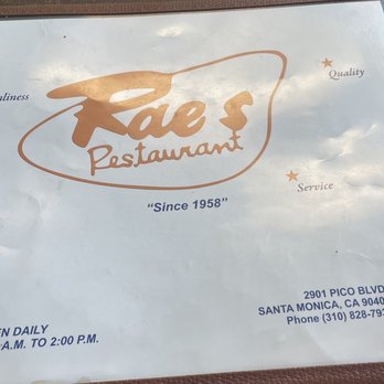 Rae's Restaurant - Menu - Diners Near Me - Santa Monica, California Rae's Restaurant - Menu - Diners Near Me - Santa Monica, California