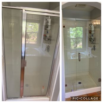 Straight Edge Glass & Mirror - Before & After.  Just need to clean the shower floor to look as nice as the glass. - Glass & Mirrors Near Me - Escondido, California