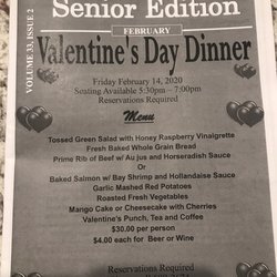Senior Center newsletter and the wonderful Valentine's Day Dinner menu!