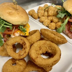 The Trop Bar & Grill - Chicken Club with Onion Rings and Tater Tots