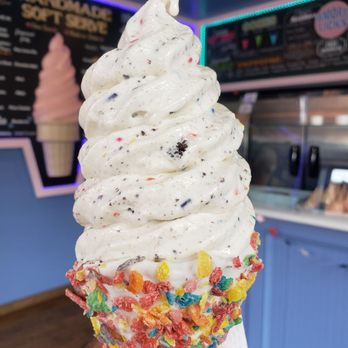 Bmore Licks - Fruity Pebble cone with soft serve cake batter ice cream and brownies added - Ice Cream & Frozen Yogurt Near Me - Baltimore, Maryland