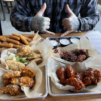 Fire Wings - Fried zucchini, salt and pepper, peanut butter, Korean kick and sriracha - Chicken Wings Near Me - Brea, California Fire Wings - Fried zucchini, salt and pepper, peanut butter, Korean kick and sriracha - Chicken Wings Near Me - Brea, California