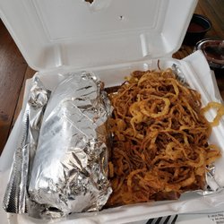 Rosie's BBQ Kitchen - Hot Chicken sandwich with onion strings