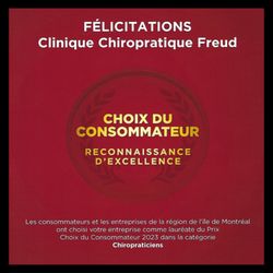 Clinique Freud - Prix meilleur CHIROPRATICIEN Montréal 2023 / Best CHIROPRACTOR award Montreal 2023