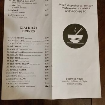 Pho Ga Hai Van - Menu - Vietnamese Near Me - Westminster, California Pho Ga Hai Van - Menu - Vietnamese Near Me - Westminster, California